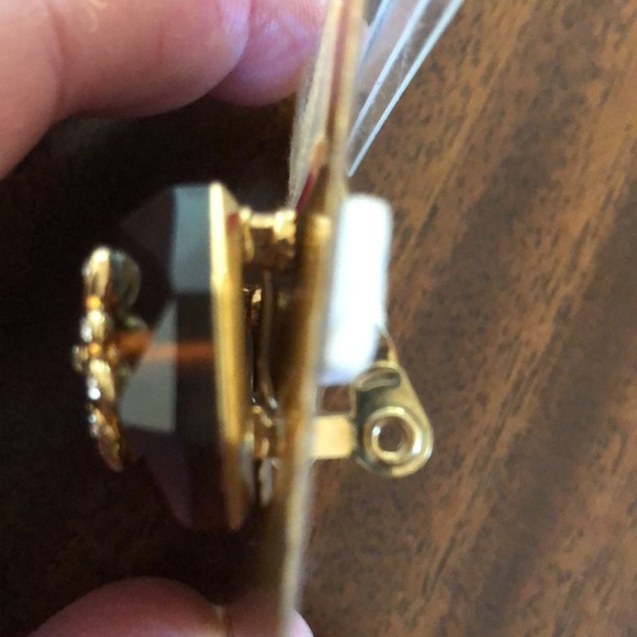 Vintage MONET rare faux amber look & metal convertible earrings - Picture 3 of 11